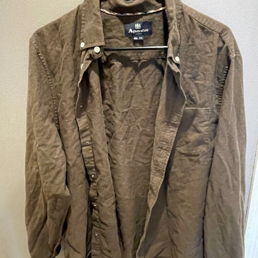 Brown-green dark olive men’s casual button down, XXL/M